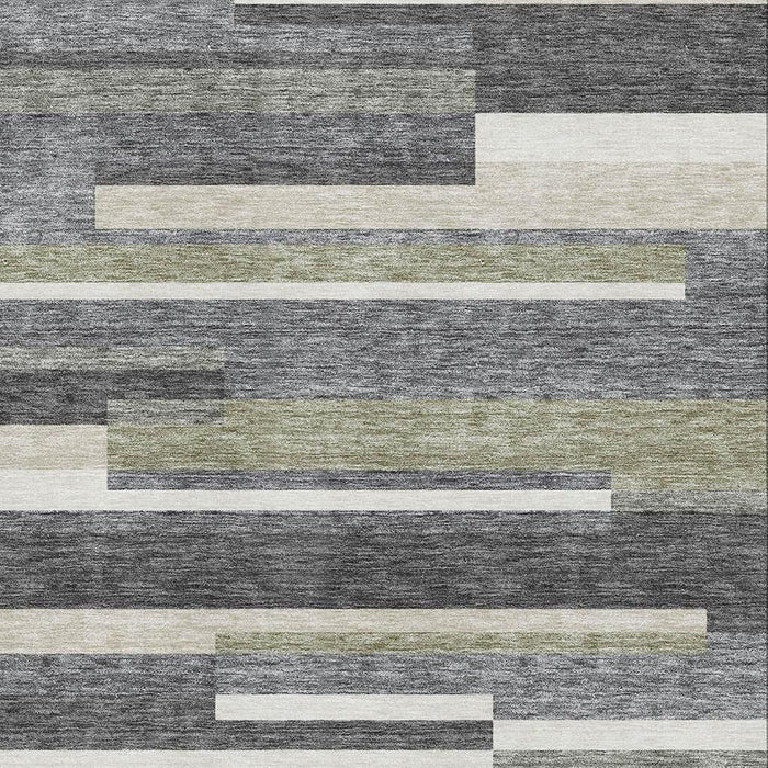 10' X 14' Striped Washable Area Rug With UV Protection - Charcoal