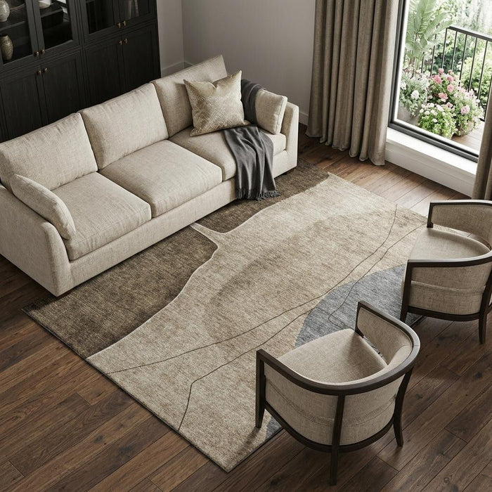 10' X 14' Abstract Washable Area Rug With UV Protection (656555) - Brown / Beige / Blue