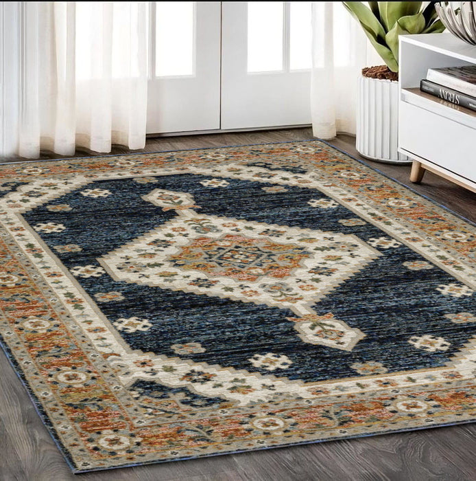 5' X 7' Medallion Area Rug - Blue And Orange