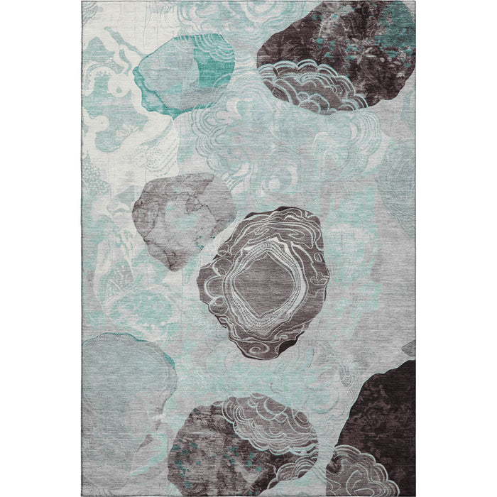 10' X 14' Geometric Washable Area Rug With UV Protection (697212) - Teal / Charcoal / Ivory