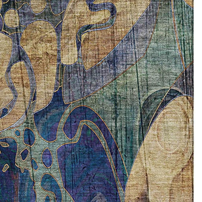 10' X 14' Abstract Distressed Washable Area Rug With UV Protection (648964) - Beige / Blue / Purple