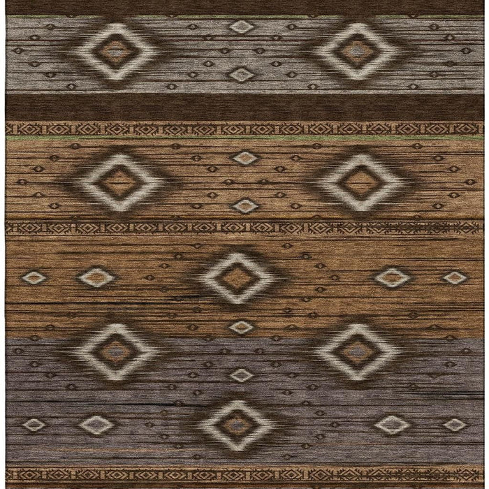 10' X 14' Tribal Washable Area Rug With UV Protection (708916) - Chocolate / Gray