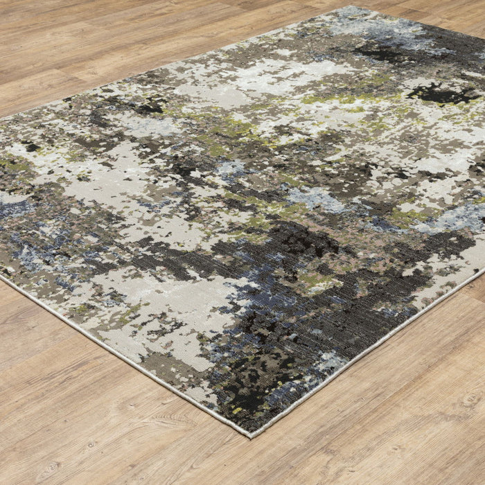 6' x 9' Abstract Power Loom Stain Resistant Area Rug - Gray Green Gold Blue And Beige