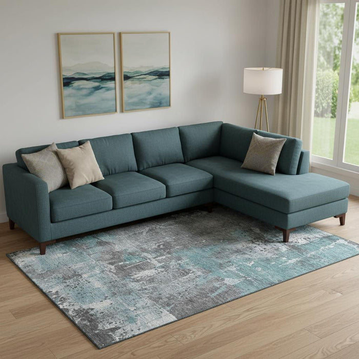 10' X 14' Abstract Washable Area Rug With UV Protection (705377) - Teal / Gray / Ivory