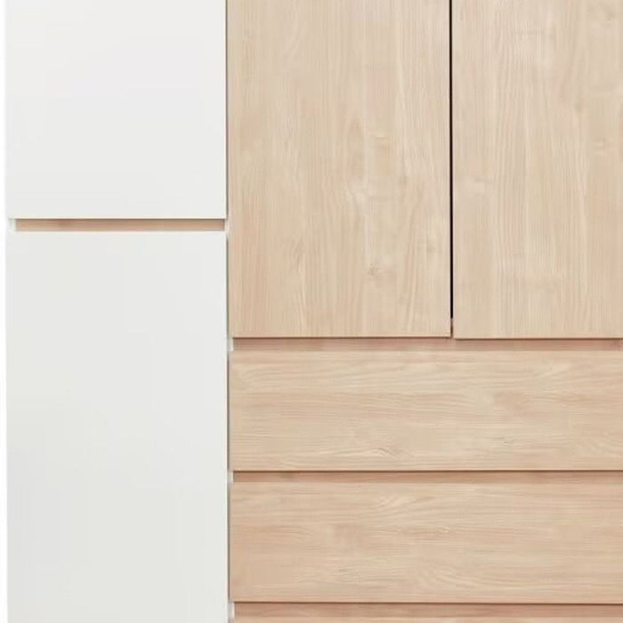 White and natural wood 75-inch six-door, three-drawer combo dresser by HomeRoots with spacious wardrobe and storage compartments.