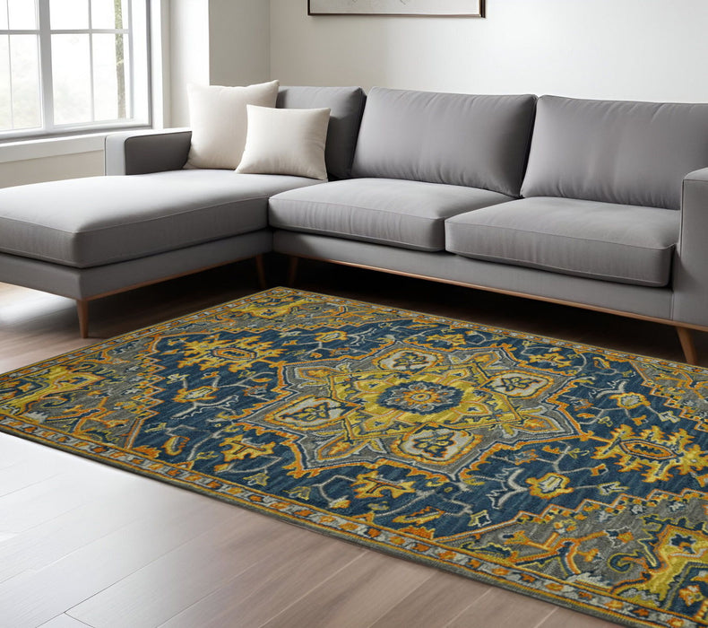 8' X 11' Wool Medallion Hand Tufted Area Rug - Blue And Orange