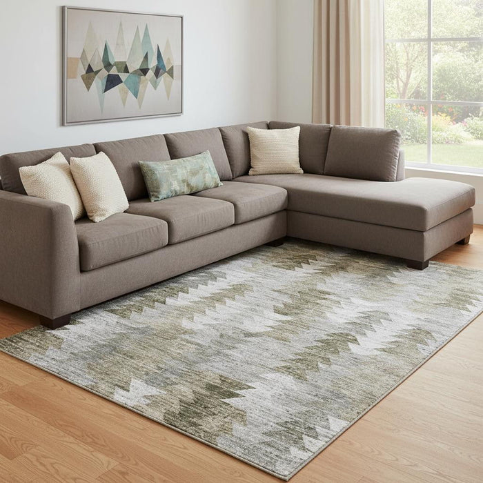 8' X 10' Geometric Washable Area Rug With UV Protection (653120) - Brown / Ivory / Gray