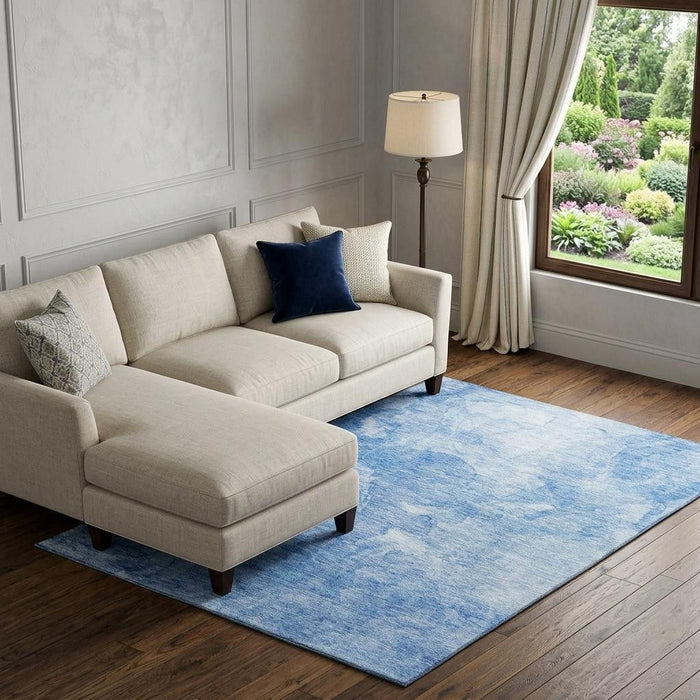 9' X 12' Abstract Washable Area Rug With UV Protection (656285) - Blue / Ivory