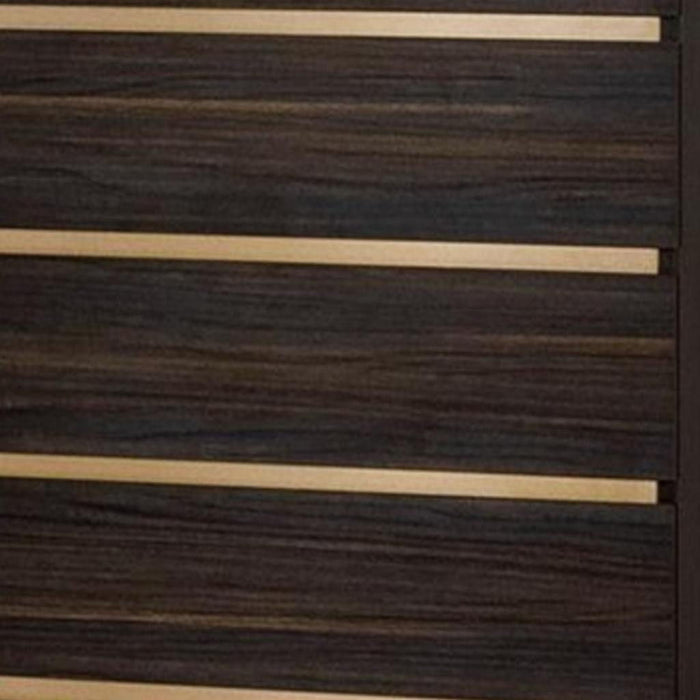 Marble / Solid Wood Stainless Steel Five Drawer Chest - Dark Brown