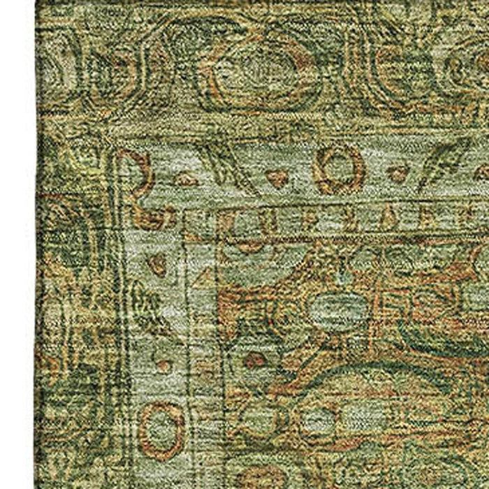 10' X 14' Oriental Washable Area Rug With UV Protection (700565) - Artichoke Green / Copper