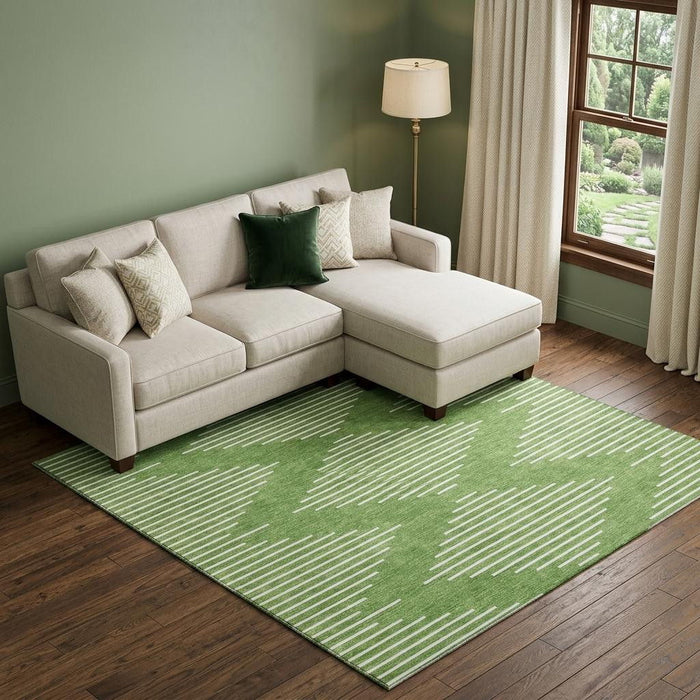 10' X 14' Geometric Washable Area Rug With UV Protection (679726) - Green / Ivory