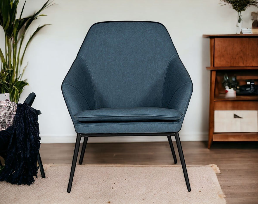 Faux Leather And Black Metal Modern Armchair - Dark Teal