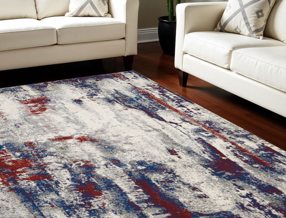 8' X 11' Abstract Non Skid Area Rug - Ivory And Blue