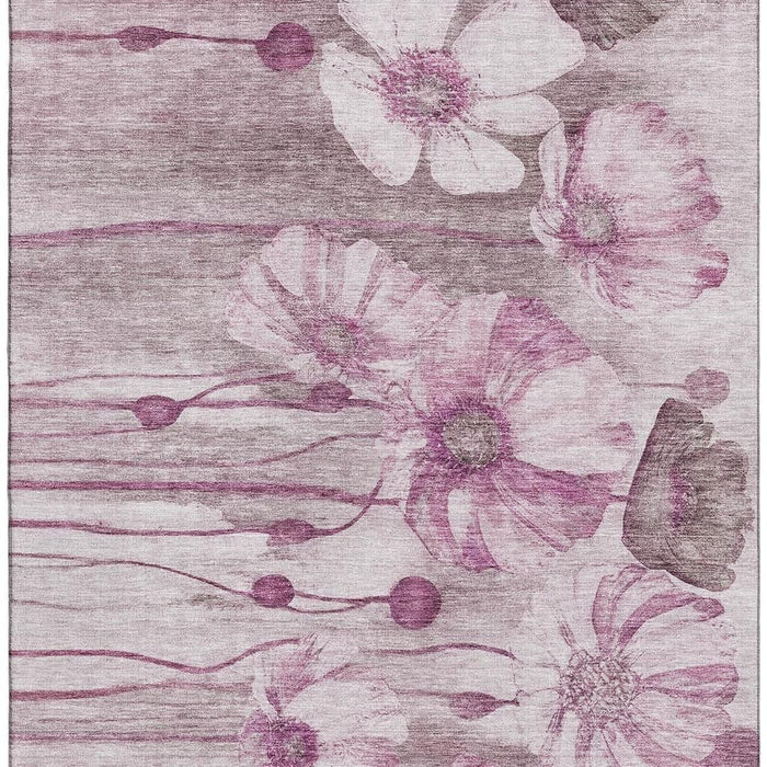 10' X 14' Floral Washable Area Rug With UV Protection (657311) - Plum / Ivory