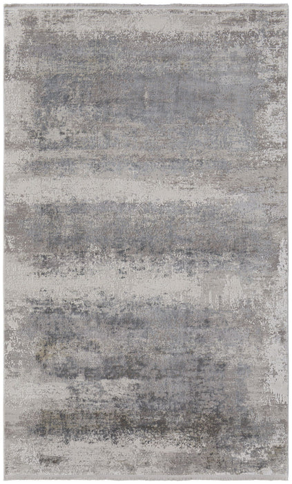 5' X 8' Abstract Power Loom Area Rug With Fringe - Gray