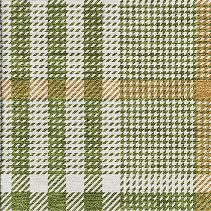 10' X 14' Plaid Washable Area Rug With UV Protection (682649) - Olive Green / Ivory / Gold