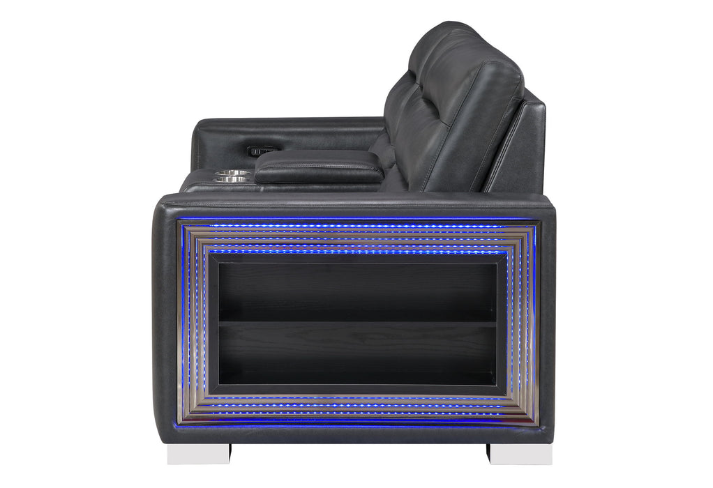 Ylime - Power Console Reclining Loveseat With Bookcase LED - Charcoal