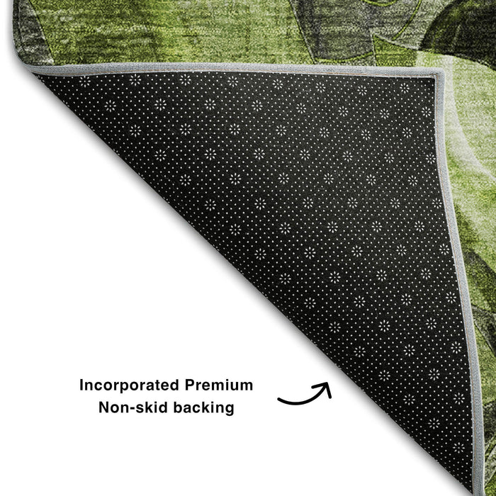 9' X 12' Abstract Distressed Washable Area Rug With UV Protection (648981) - Fern Green / Gray