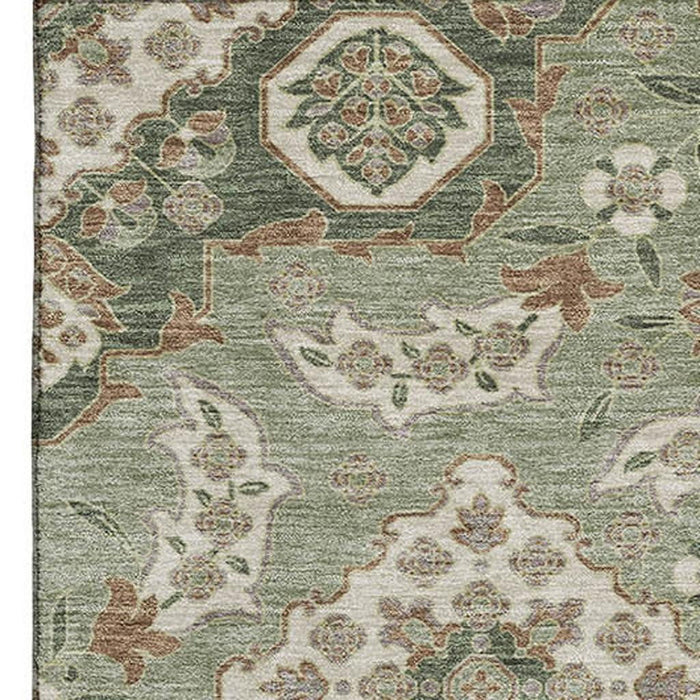 10' X 14' Floral Medallion Washable Area Rug With UV Protection (705863) - Sage / Copper