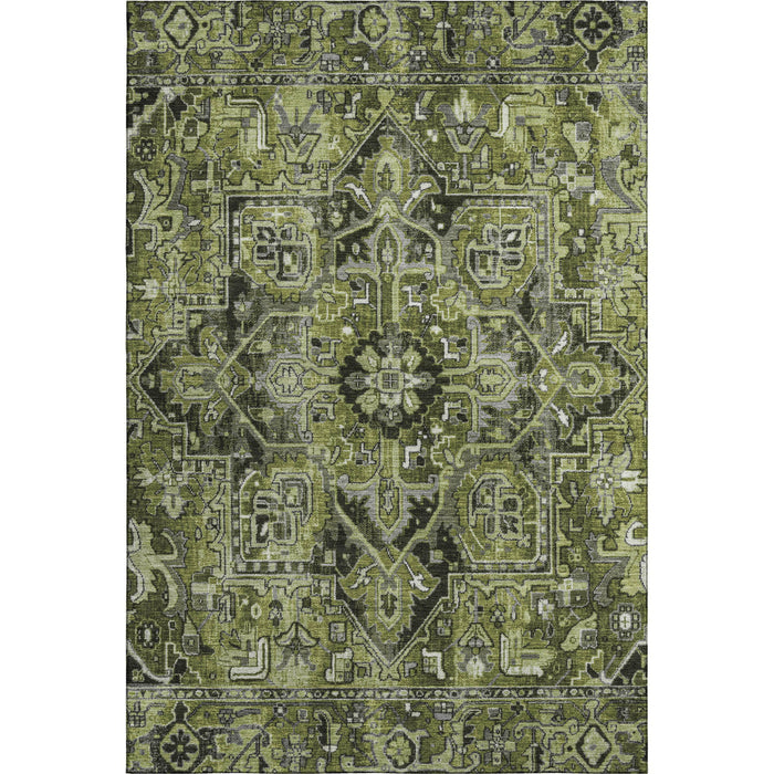 9' X 12' Oriental Washable Area Rug With UV Protection (649719) - Olive Green / Gray / Ivory