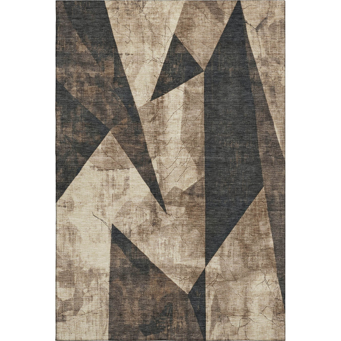 10' X 14' Abstract Geometric Washable Area Rug With UV Protection (705341) - Coffee / Beige