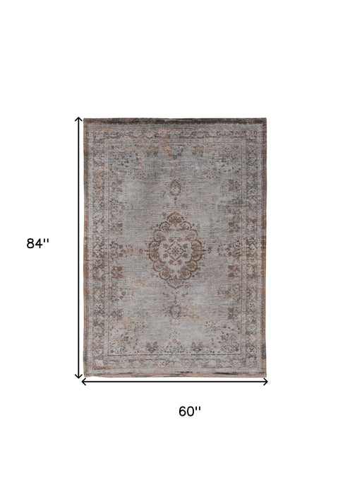6' x 8' Medallion Non Skid Area Rug - Gray And Beige