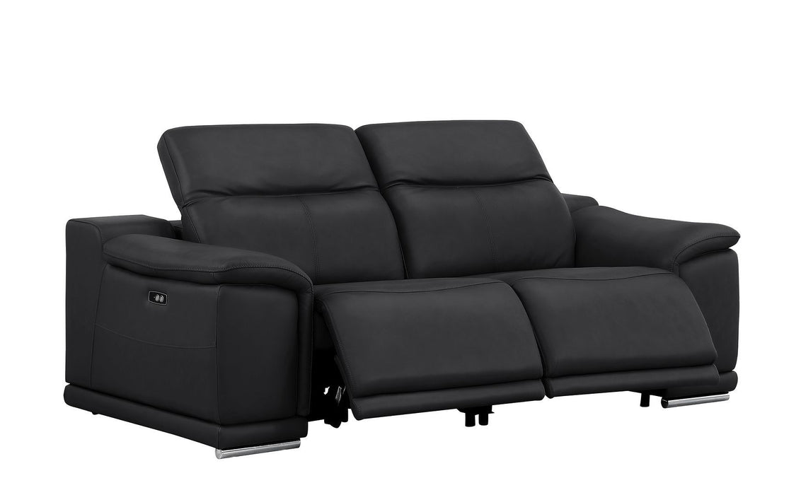 Leather Power Reclining Loveseat (643818) - Black / Silver