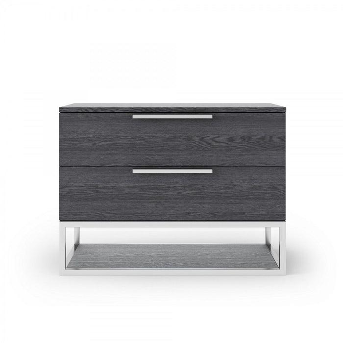 22" Two Drawers Solid Wood Nightstand - Gray