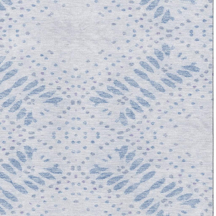 8' X 10' Floral Washable Area Rug With UV Protection - Blue / Ivory