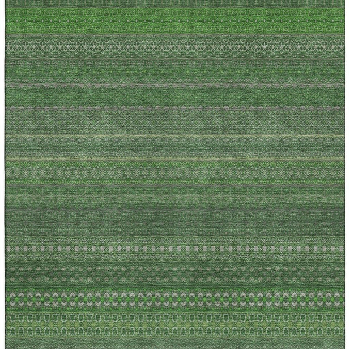 10' X 14' Striped Washable Area Rug With UV Protection (647506) - Fern Green / Ivory