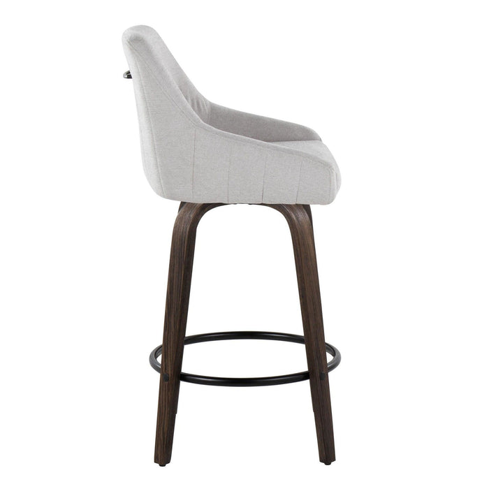 Hannah - 26" Fixed-Height Counter Stool With Swivel And Round Black Metal Footrest (Set of 2) - Walnut Glazed Wood