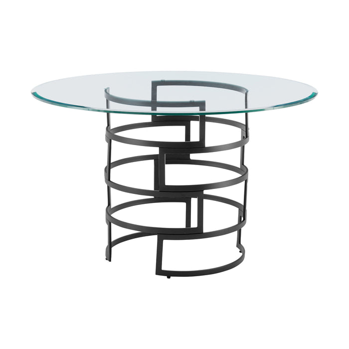 48" Glass And Iron Pedestal Base Round Top Dining Table - Black