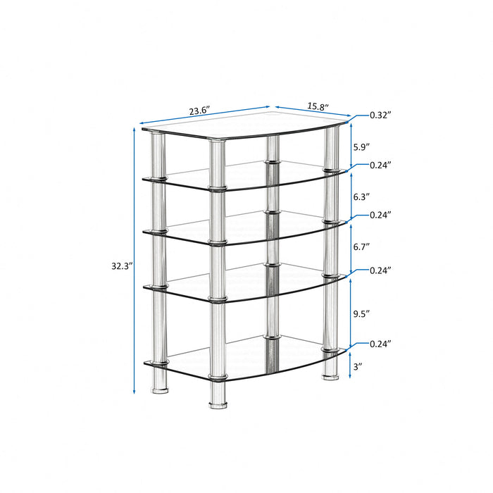 Black 5-tier tempered glass side table with stainless steel frame, ideal for living room or bedroom by Giga.