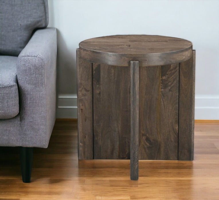 24" Solid Wood Round Cross Leg End Table - Brown