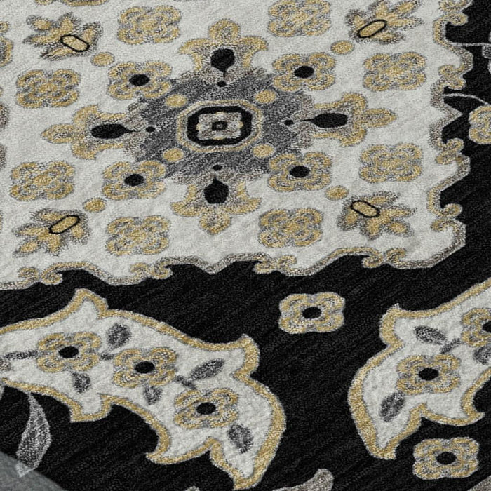 10' X 14' Floral Medallion Washable Area Rug With UV Protection (705821) - Black / Beige