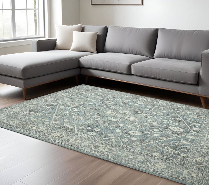 9' X 13' Wool Oriental Hand Tufted Area Rug - Sky Blue