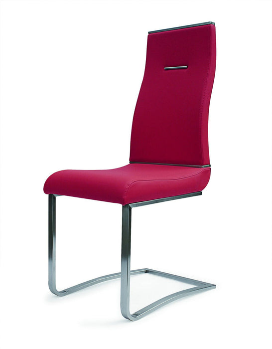 Upholstered Faux Leather Dining Side Chairs (Set of 2) - Red / Silver