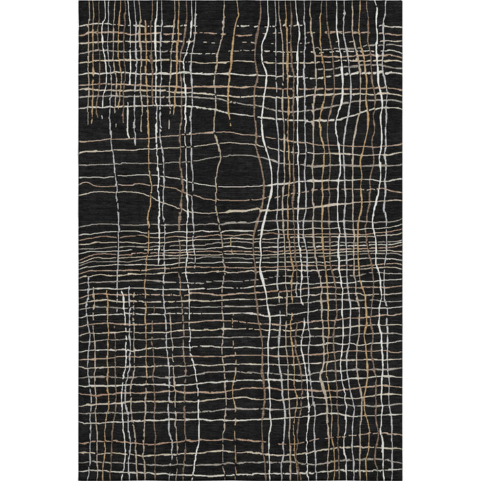 10' X 14' Striped Washable Area Rug With UV Protection (678538) - Black / Ivory / Beige