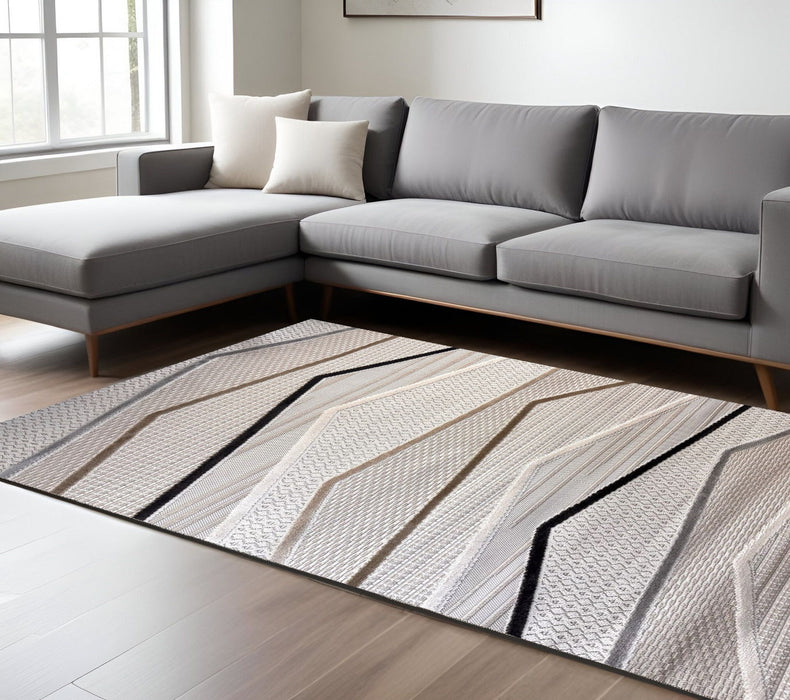 8' x 11' Abstract Non Skid Area Rug - Gray Brown And Beige