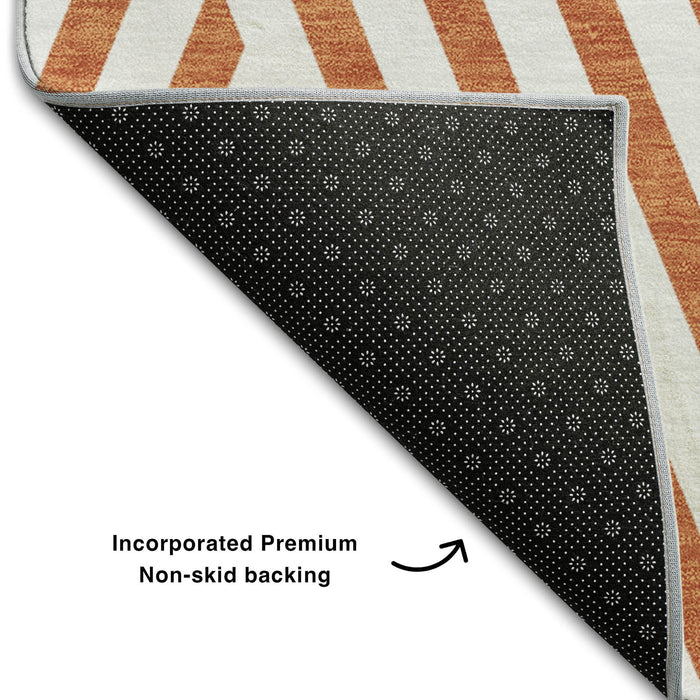 10' X 14' Geometric Washable Area Rug With UV Protection (648580) - Rust / Ivory