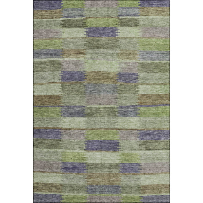 10' X 14' Striped Washable Area Rug With UV Protection (695300) - Artichoke Green / Purple / Taupe