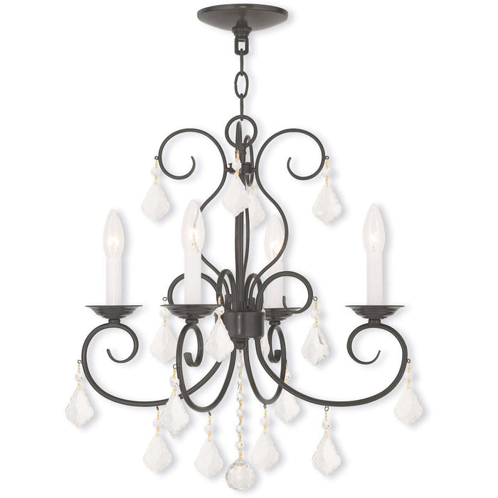 Four Light Metal Dimmable Chandelier With Shades - Bronze / Clear
