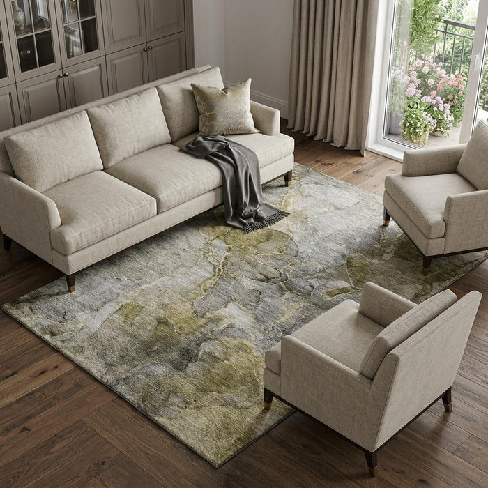 10' X 14' Abstract Washable Area Rug With UV Protection (656340) - Taupe / Brown