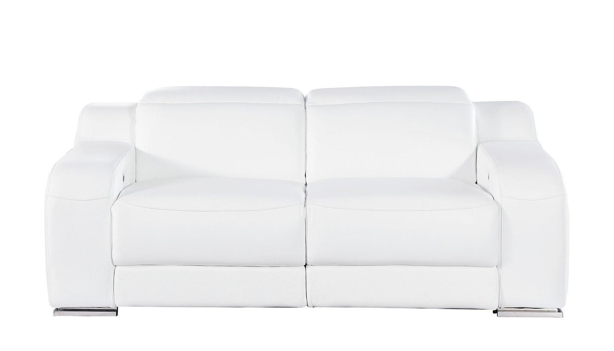 Italian Leather Power Reclining Loveseat (633746) - White / Silver