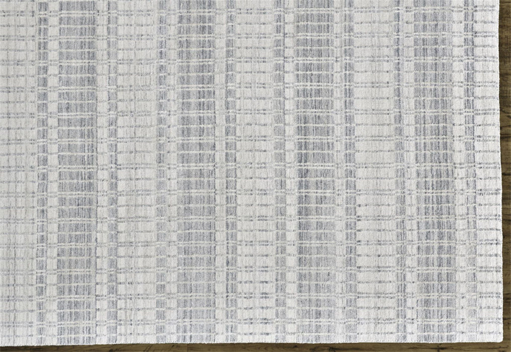 7' x 9' Striped Hand Woven Area Rug - Ivory And Blue
