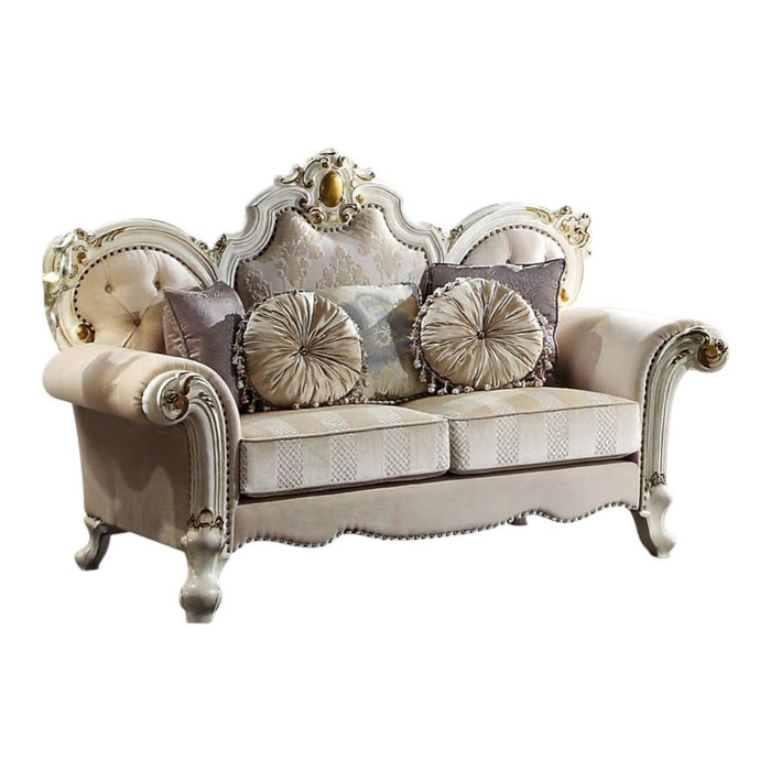 Velvet Loveseat And Toss Pillows - Gold / Pearl