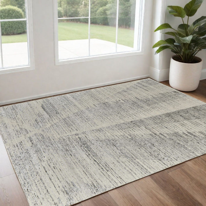 3' x 5' Abstract Hand Knotted Worn Faded Area Rug - Ivory And Gray