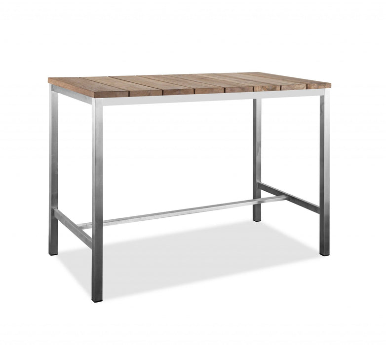 55" Wood And Solid Wood And Stainless Steel Dining Table - Brown