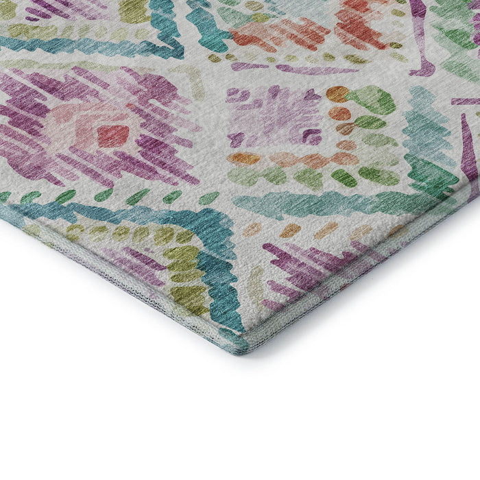 10' X 14' Geometric Washable Area Rug With UV Protection (684046) - Teal / Ivory / Green / Purple
