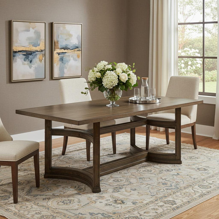 88" Wood Trestle Base Dining Table - Oak